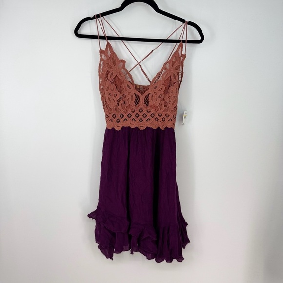 Free People Lace Spaghetti Strap Ruffled Mini Dress - Picture 1 of 4